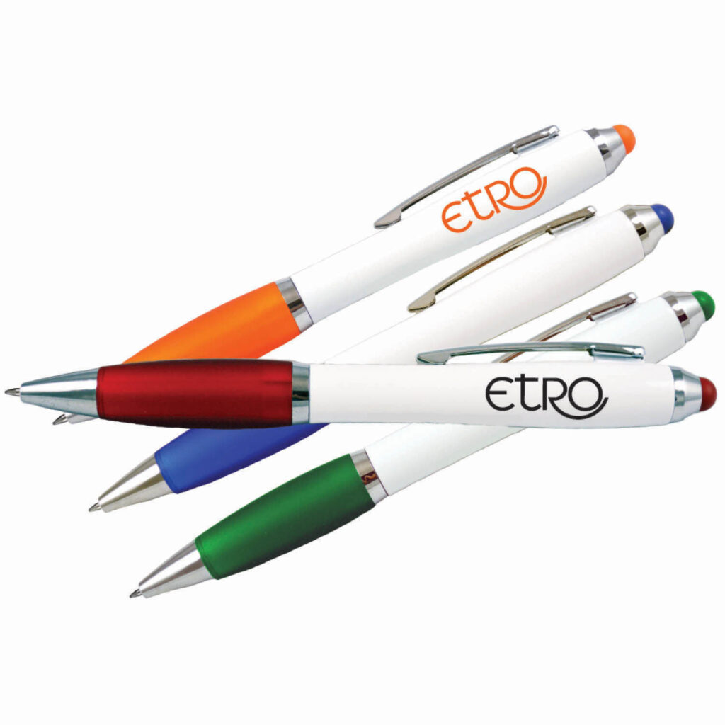 PPDW - PDA TWIST STYLUS PEN WITH WHITE BARREL AND MATCHING COLORED GRIPS & NIBS