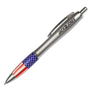 LFLP - SILVER BARREL PATRIOTIC CLICK PEN WITH STARS & STRIPES ON THE RUBBER GRIP